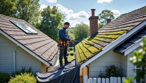 Entretien de toiture : les précautions pour que la mousse ne tombe pas chez le voisin.